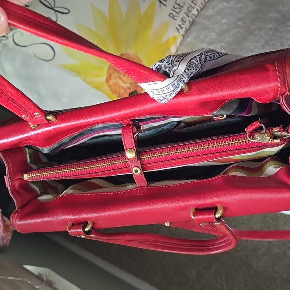 Coach VINTAGE HTF  Red Leather  Ex Lrg Bag with Anniversary Lining Creed 12980 - Picture 8 of 17